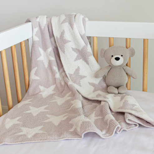 Chenille Baby Blanket - Grey Stars