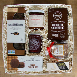 A delightful fall inspired gourmet gift box by Perfect Baskets is filled with decadent sweet shortbreads, chocolates and artisan crackers and brie cheese, paired with a gourmet jar of cranberry sauce - perfect to share at their Holiday dinner!