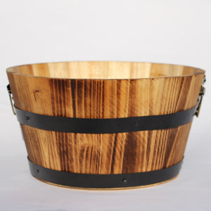 Wood Barrel with Metal Trim 11"D