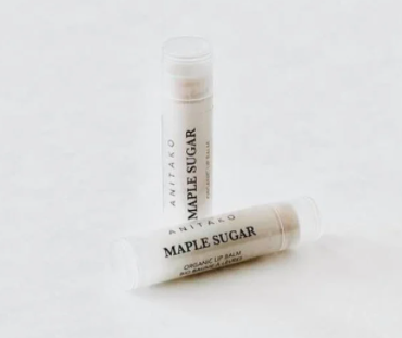 Organic lip balm in maple sugar flavour by Anitako. Made in Canada with love
