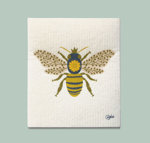 Swedish Dishcloth with an intricate Queen Bee image. One Swedish Dishcloth replaces 17 paper towels and absorbs up to 20x it's weight!