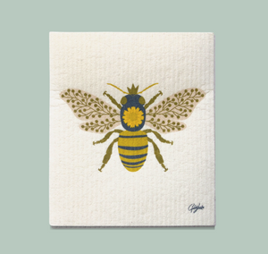 Swedish Dishcloth with an intricate Queen Bee image. One Swedish Dishcloth replaces 17 paper towels and absorbs up to 20x it's weight!