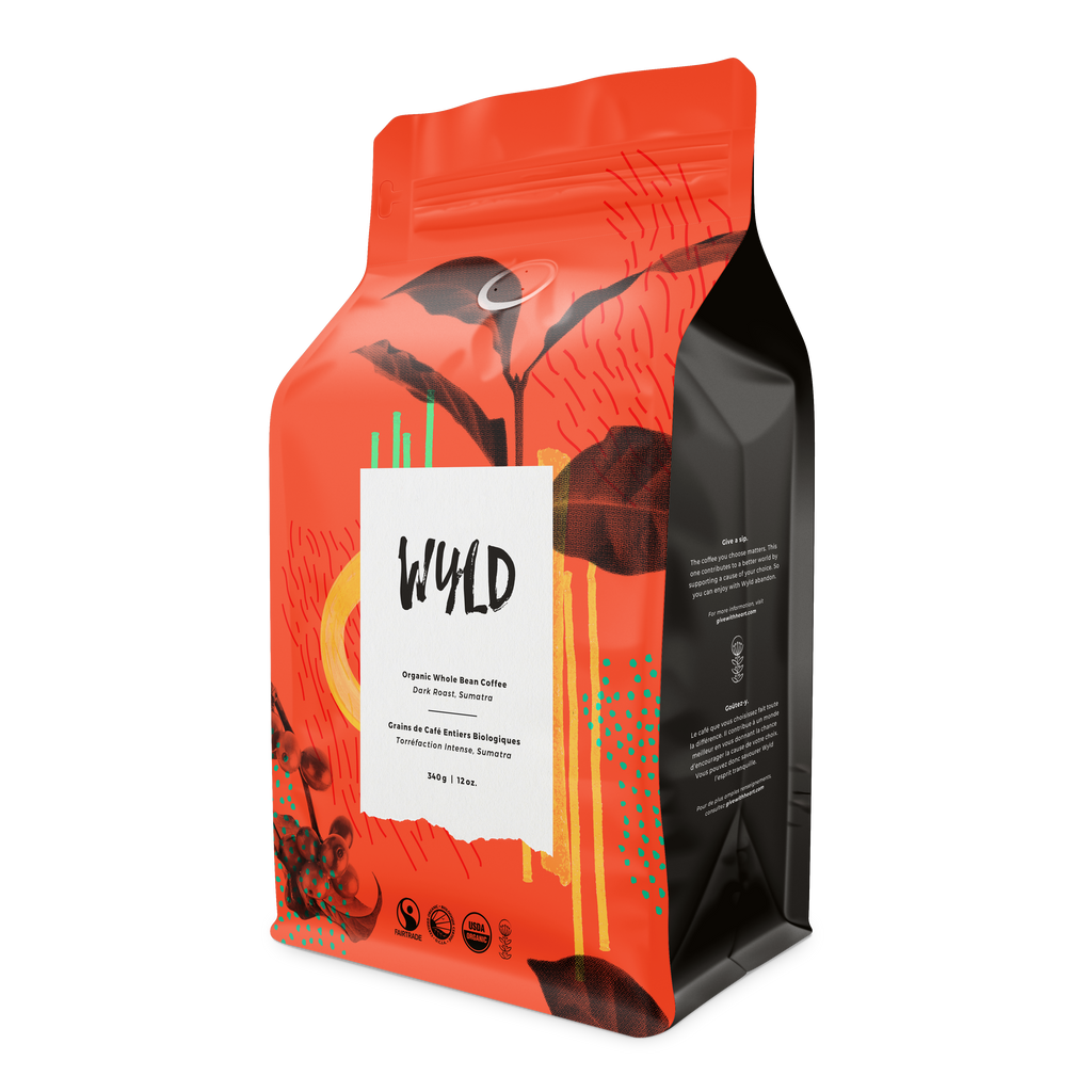 Certified Fair Trade Organic Coffee by Toronto's Wyld Coffee Co.- Dark Roast, Sumatra 340g. Roasted locally in small batches to ensure freshness.