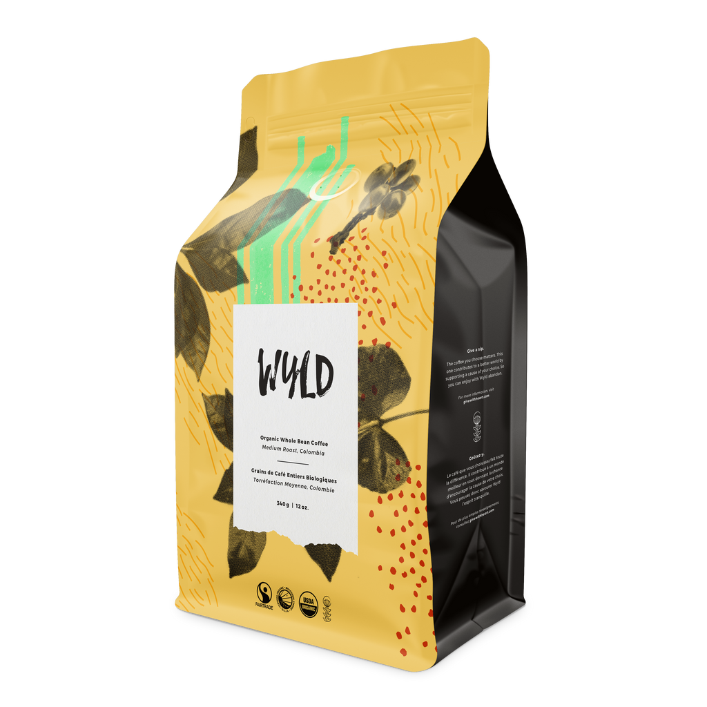 Certified Fair Trade Organic Coffee by Toronto's Wyld Coffee Co. - Medium Roast, Colombia 340g. Roasted locally in small batches to ensure freshness