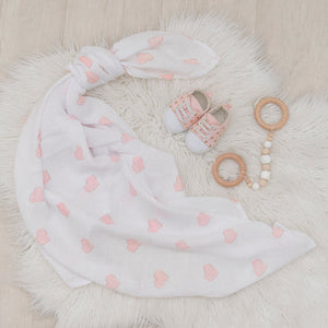 Cotton Muslin Swaddle - Pink Hearts
